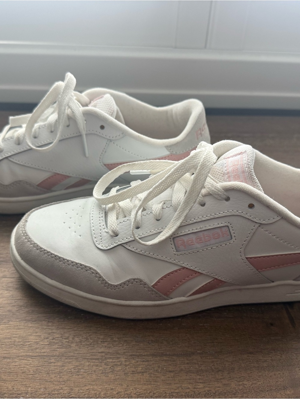 Reebok Women’s White and Pink Retro Court Sneakers